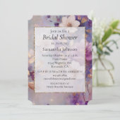 女性らしい プレtty ホワイト グラム ゴールド パープル フラワー 招待状 (スタンド正面)