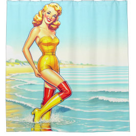 女性をピン留めする シャワーカーテン