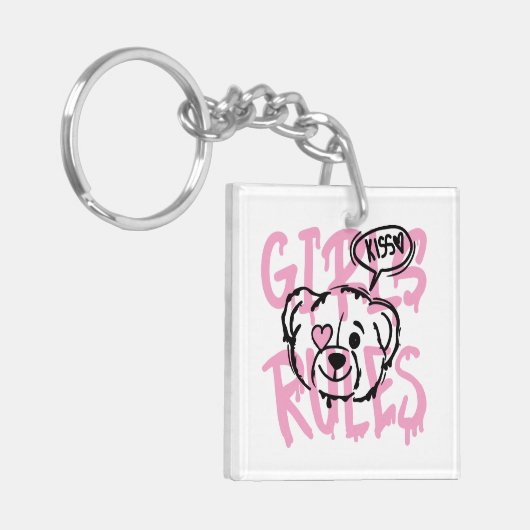 女性を勇気づける:GIRLS RULES アートワーク キーホルダー (正面左)