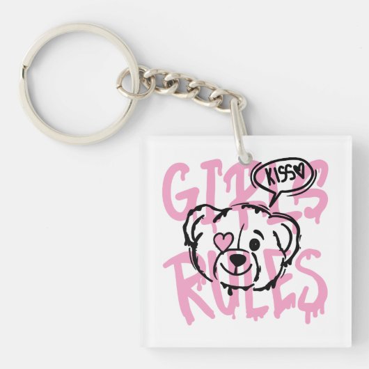 女性を勇気づける:GIRLS RULES アートワーク キーホルダー (正面)