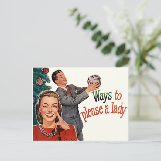女性を喜ばせる方法、クリスマスおもしろいヴィンテージ ポストカード (スタンド正面)