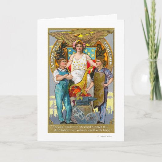 女性を持つJustice労働者の日の記念品の労働者 カード (正面)