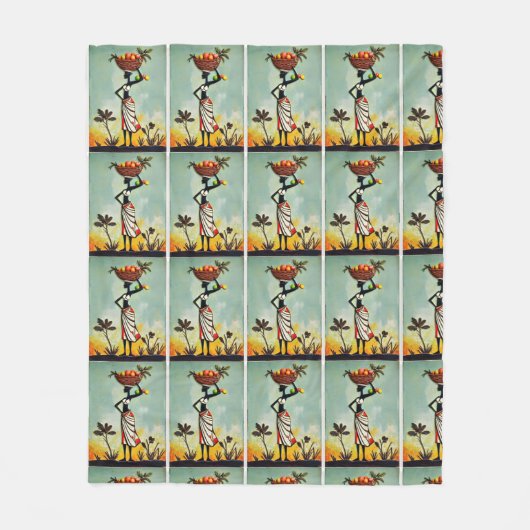 女性を毛布で描くアフリカのアートワーク|過去記事 フリースブランケット (正面)