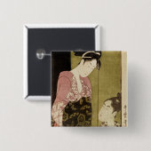 女性を絵を描いている人 缶バッジ (正面&裏面)
