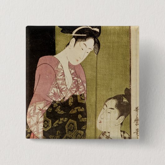 女性を絵を描いている人 缶バッジ (正面)