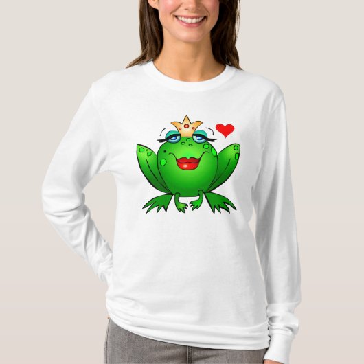 女性を魅了するFrogハートのカエルのプリンセス Tシャツ (正面)