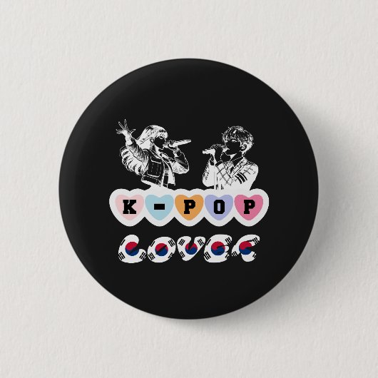 女性アイドルの男性が歌うKPopハート韓国人 缶バッジ (正面)