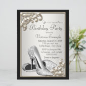 女性アイボリーとブラック・バースデーパーティー 招待状 (スタンド正面)