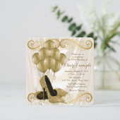 女性アイボリーと金ゴールドバースデーパーティーグラモールサタン 招待状 (スタンド正面)