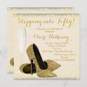 女性アイボリーと金ゴールド誕生日パーティー 招待状 (正面/裏面)