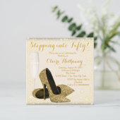 女性アイボリーと金ゴールド誕生日パーティー 招待状 (スタンド正面)