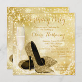 女性アイボリーと金ゴールド誕生日パーティー 招待状 (正面/裏面)