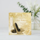 女性アイボリーと金ゴールド誕生日パーティー 招待状 (スタンド正面)