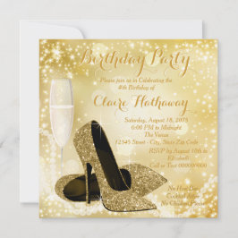 女性アイボリーと金ゴールド誕生日パーティー 招待状