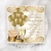女性アイボリーと金ゴールド誕生日パーティー 招待状
