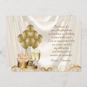 女性アイボリー金ゴールド誕生日パーティーサンキューカード サンキューカード (正面/裏面)