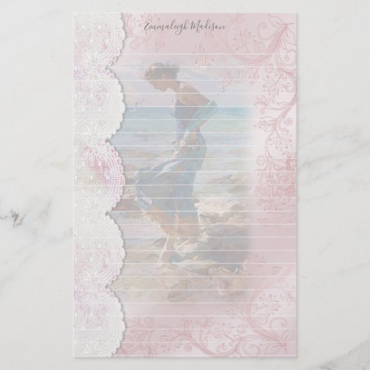 女性アットビーチフェイクレースライン 便箋 (正面)
