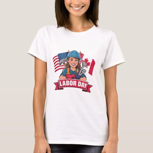 女性アメリカのカナダ国旗の労働日 Tシャツ (正面)