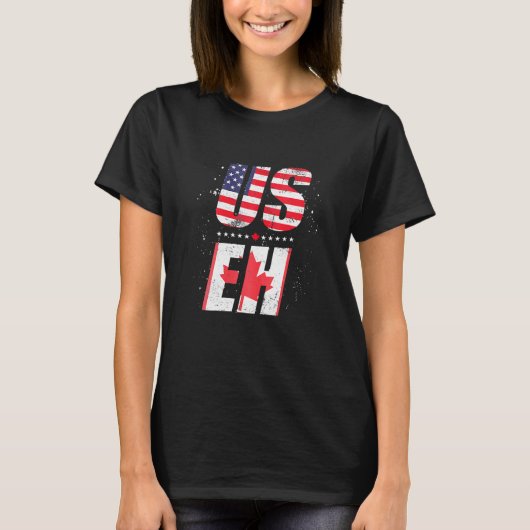 女性アメリカ国旗もみじ葉愛国的なカナダアメリ Tシャツ (正面)