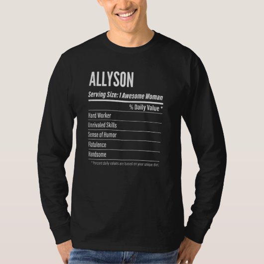 女性アリソン栄養の事実サイズCalを提供 Tシャツ (正面)