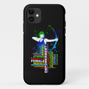女性アーチェリーと強い女性のワードクラウドのコンボ iPhone 11 ケース