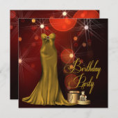 女性アールデコ誕生日パーティー 招待状 (正面/裏面)