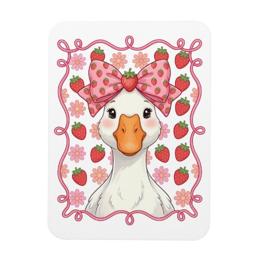女性イチゴガチョウ夏リボン マグネット (縦)