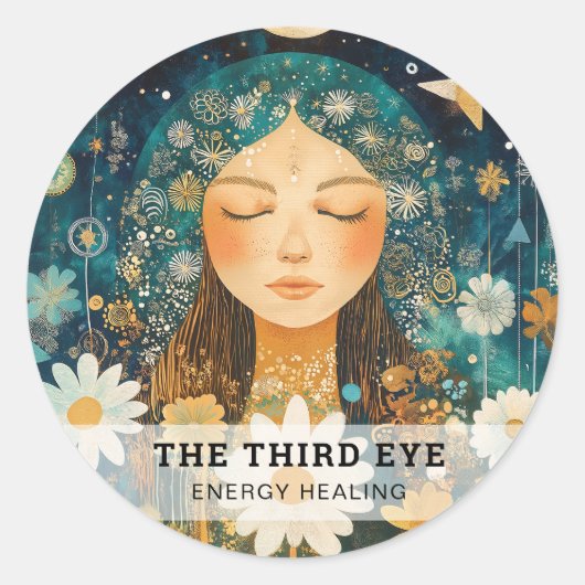 女性イラストレーションエナジーヒーラー霊気スピリチュエル ラウンドシール (正面)