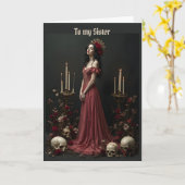 女性インレッドとスカルシスター誕生日 カード (黄色い花)