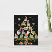 女性ウサギ クリスマスツリー 雪面白いウサギ Xmas カード (正面)