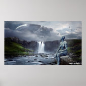 女性エイリアンとUFO宇宙船グラフィックアートポスター ポスター (正面)