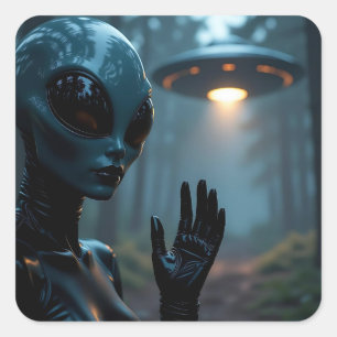 女性エイリアン地球外とUFO スクエアシール