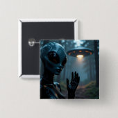 女性エイリアン地球外とUFO 缶バッジ (正面&裏面)