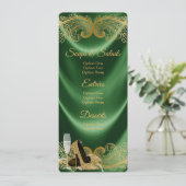 女性エメラルドグリーンと金ゴールドバースデーパーティーメニュー 招待状 (スタンド正面)