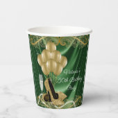 女性エメラルドグリーン金ゴールドバースデーパーティー紙カップ 紙コップ (裏面)