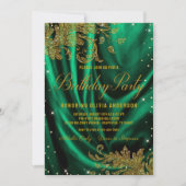 女性エメラルドグリーン金ゴールド誕生日パーティー 招待状 (正面)