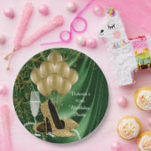 女性エメラルド金ゴールドバースデーパーティー紙プレート ペーパープレート (パーティー)