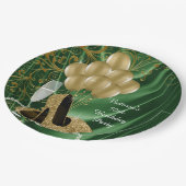 女性エメラルド金ゴールドバースデーパーティー紙プレート ペーパープレート (アングル)