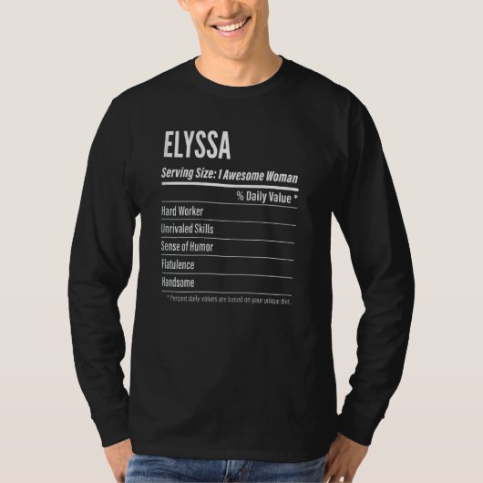女性エリッサ栄養ファクトサービングサイズカロ Tシャツ (正面)