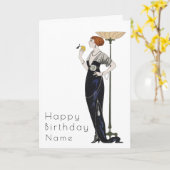 女性エレガントアールデコ誕生日 カード (黄色い花)