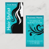 女性エレガントサロン美容師 |ティール（緑がかった色） 名刺 (正面/裏面)