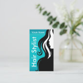 女性エレガントサロン美容師 |ティール（緑がかった色） 名刺 (スタンド正面)