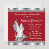 女性エレガントシルバーと赤の誕生日パーティー 招待状 (裏面)