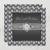 女性エレガントダイヤモンドバースデーパーティーの招待 招待状 (正面/裏面)