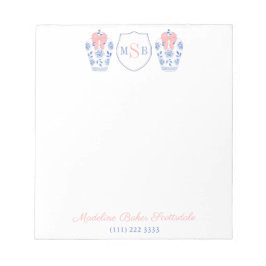 女性エレガントピンクリボンブルーホワイト花瓶モノグラム ノートパッド