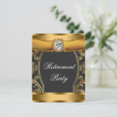 女性エレガントブラックおよび金ゴールド退職パーティー 招待状 (スタンド正面)