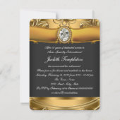 女性エレガントブラックおよび金ゴールド退職パーティー 招待状 (裏面)