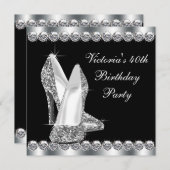 女性エレガントブラックバースデーパーティー 招待状 (正面/裏面)