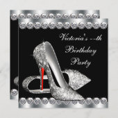 女性エレガントブラックバースデーパーティー 招待状 (正面/裏面)