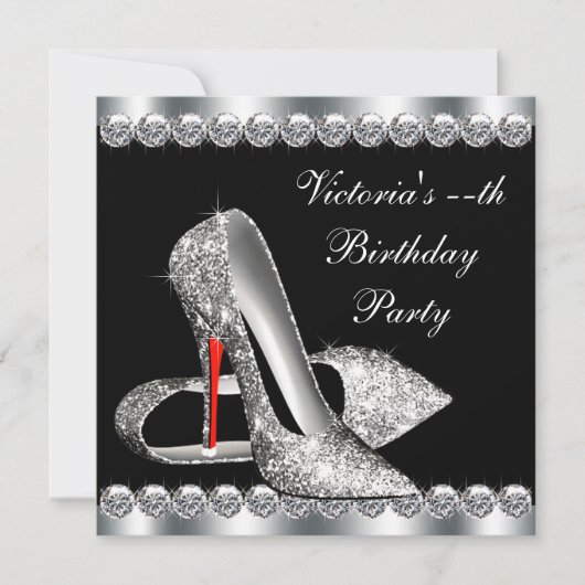 女性エレガントブラックバースデーパーティー 招待状 (正面)